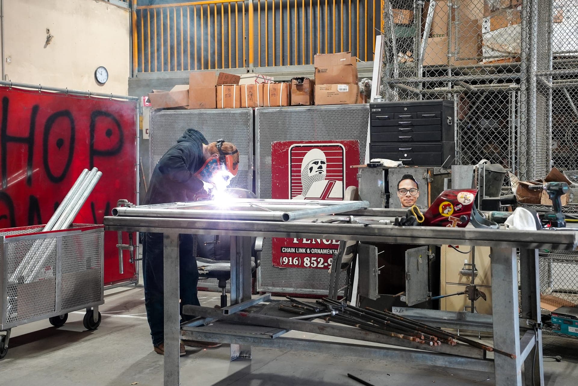 A CCCA Works! student working hands-on in a welding shop during a job shadow